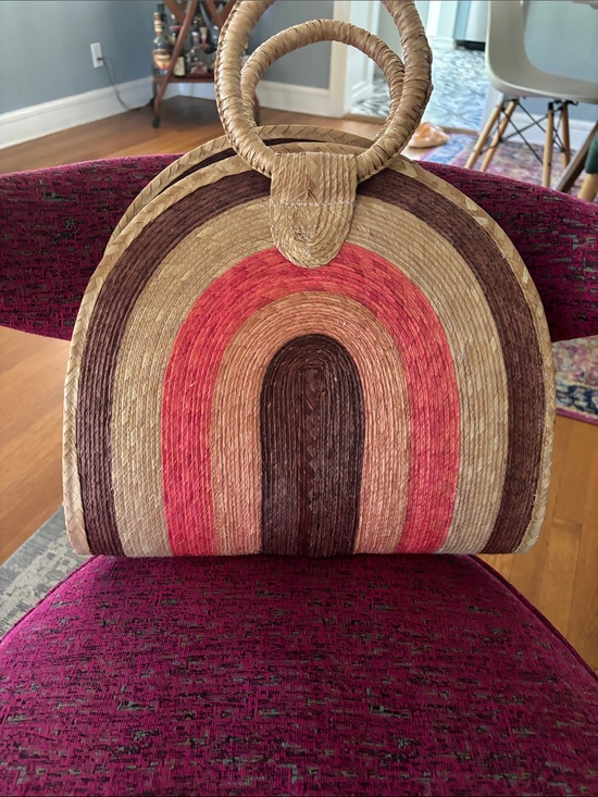 Handbags - Woven Straw Rainbow Tote Bag in Natural, Brown & Coral